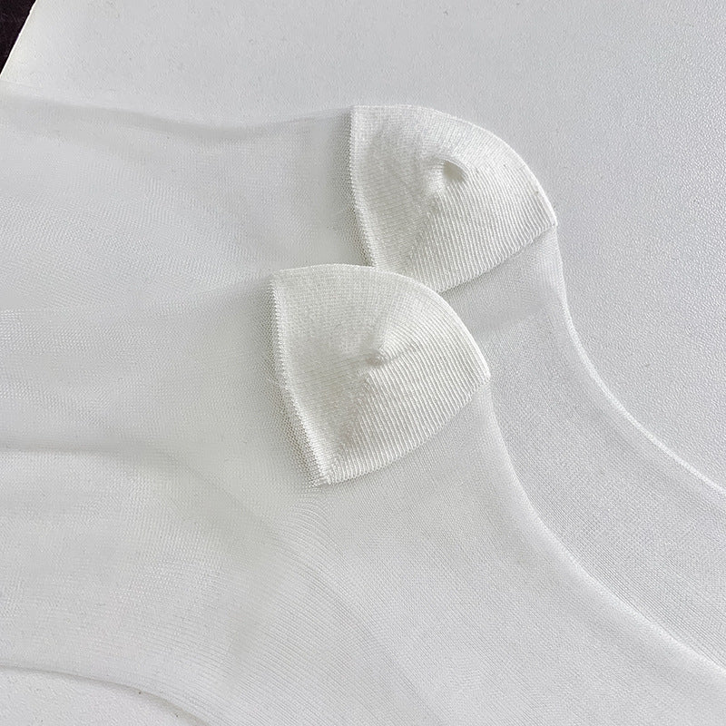 Enchanting Coquette Sheer Glass Silk Jeweled Bow Crew Socks for Lolita Styling - KawaSocks