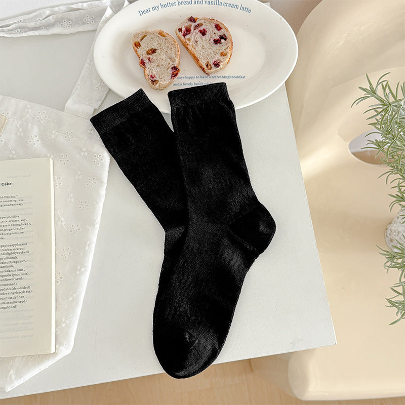 Minimalist Vintage Pointelle Knit Cotton Blend Crew Socks - KawaSocks