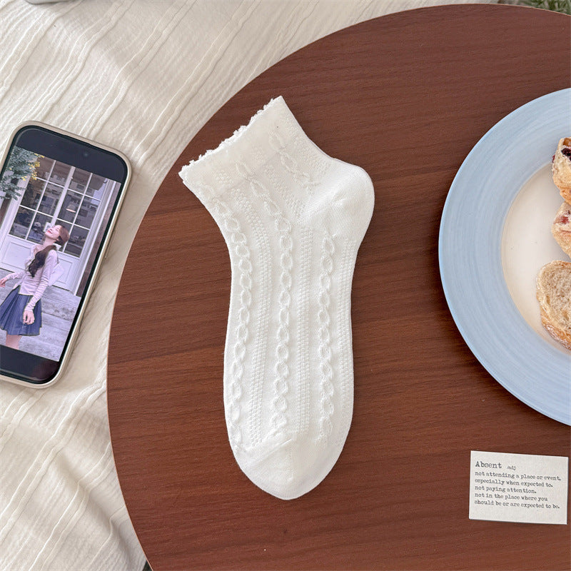Delicate Coquette Breathable Cotton Pointelle Ruffle Ankle Socks For Sweet Spring Outfits - KawaSocks