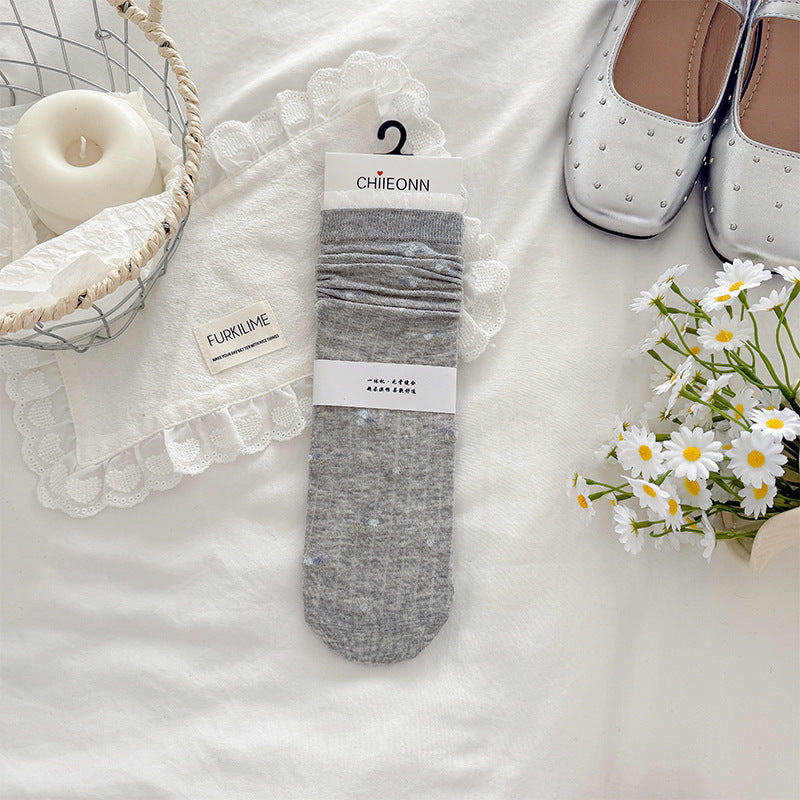 Vintage Cottagecore Pointelle Knit Floral Embroidery Crew Socks - KawaSocks