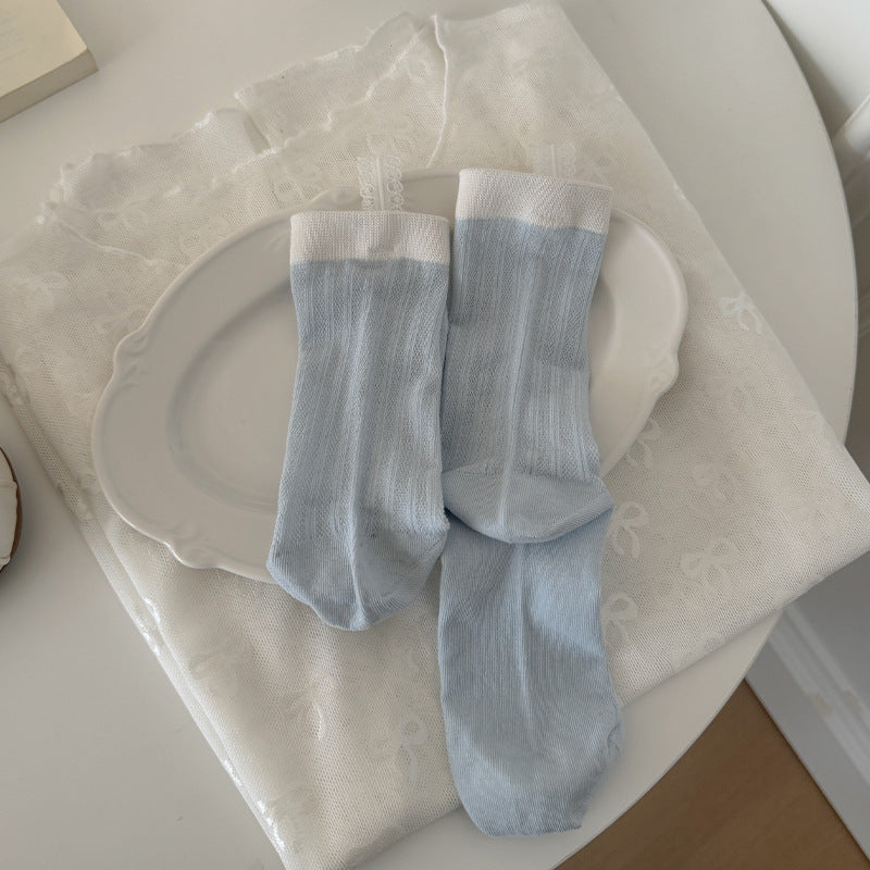Soft Girl Pastel Cotton Lace & Ribbon Bow Crew Socks for Cute Everyday Wear - KawaSocks