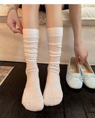 Casual Vintage Ribbed Cotton Pointelle Slouch Crew Socks for Cute Everyday Wear - KawaSocks