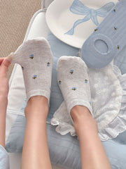 Cottagecore Dainty Floral Ribbed Cotton No Show Socks For Everyday Spring Outfits - KawaSocks