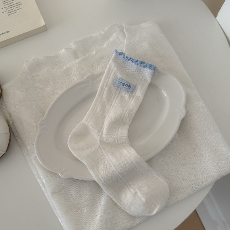 Soft Girl Pastel Cotton Lace & Ribbon Bow Crew Socks for Cute Everyday Wear - KawaSocks