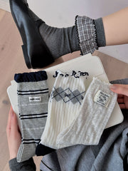Vintage Preppy Ribbed Cotton Ruffle Trim Crew Socks For Cute Everyday Outfits - KawaSocks