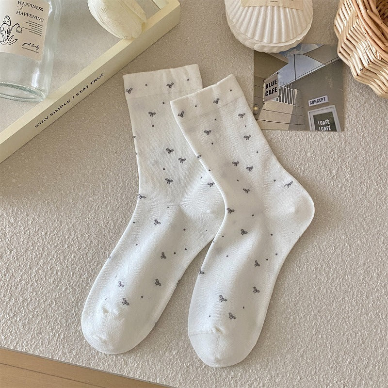 Soft Girl Cottagecore Smooth Cotton Dainty Bow & Gingham Crew Socks For Everyday Cute Outfits - KawaSocks
