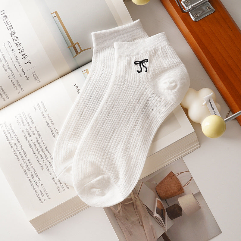 Sweet Coquette Lightweight Cotton Pointelle Bow Ankle Socks for Everyday Kawaii Styling