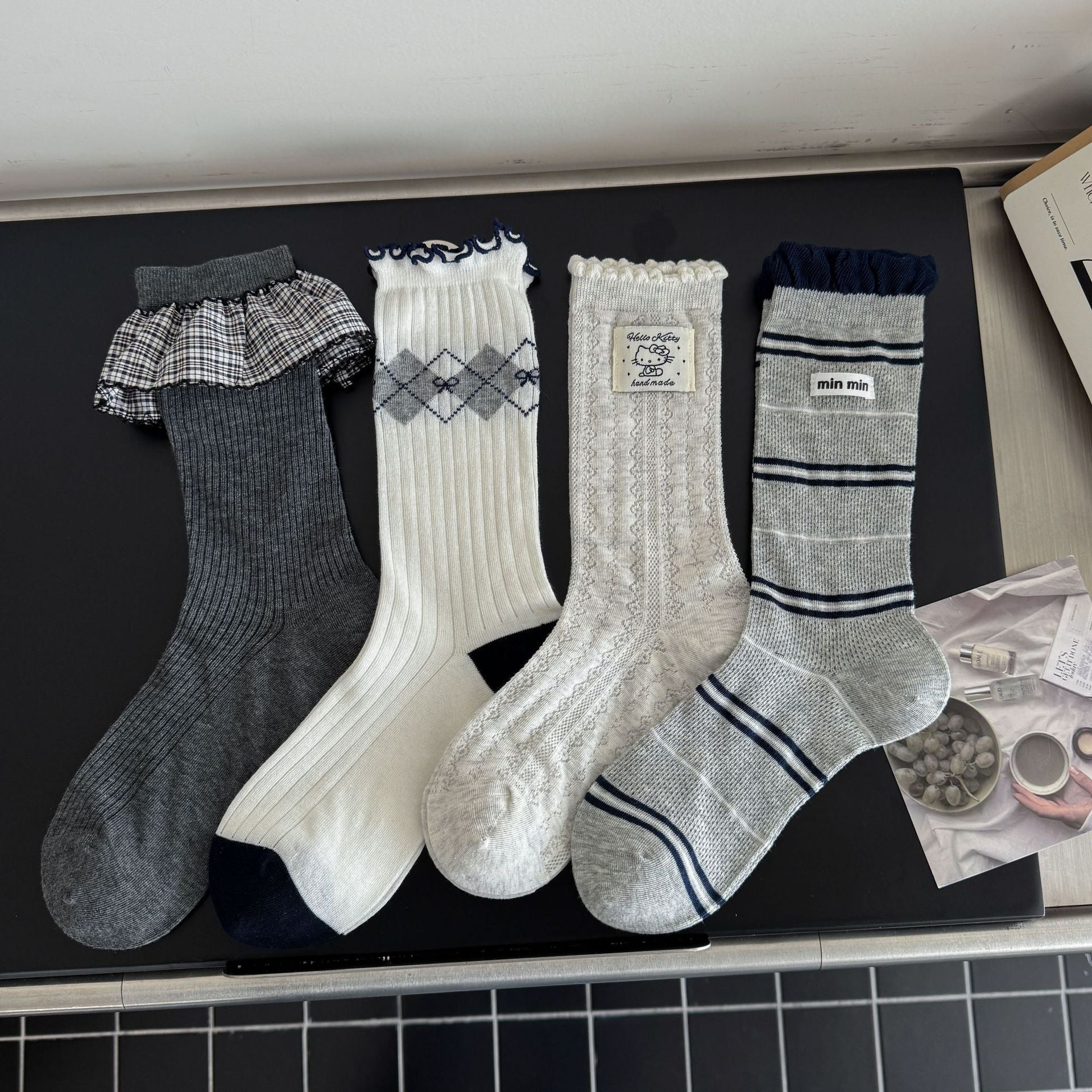 Vintage Preppy Ribbed Cotton Ruffle Trim Crew Socks For Cute Everyday Outfits - KawaSocks