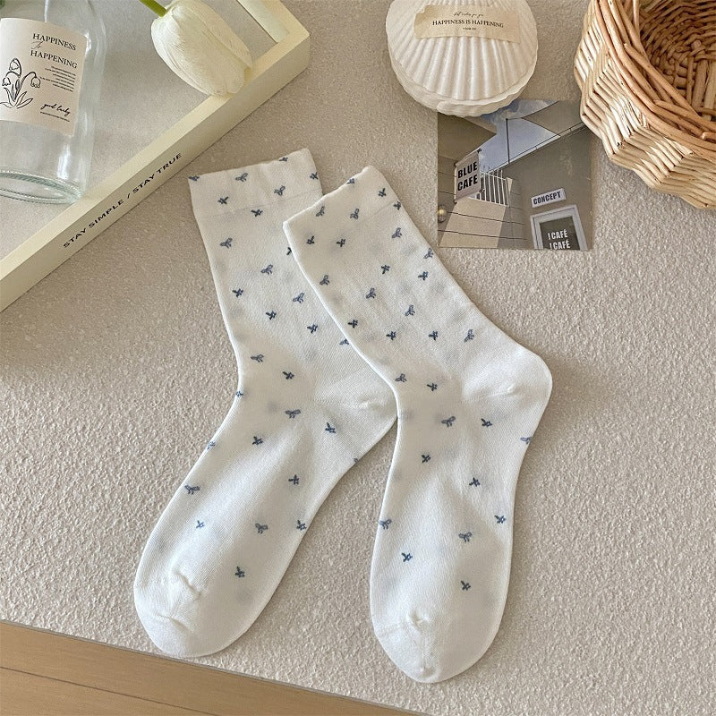 Soft Girl Cottagecore Smooth Cotton Dainty Bow & Gingham Crew Socks For Everyday Cute Outfits - KawaSocks