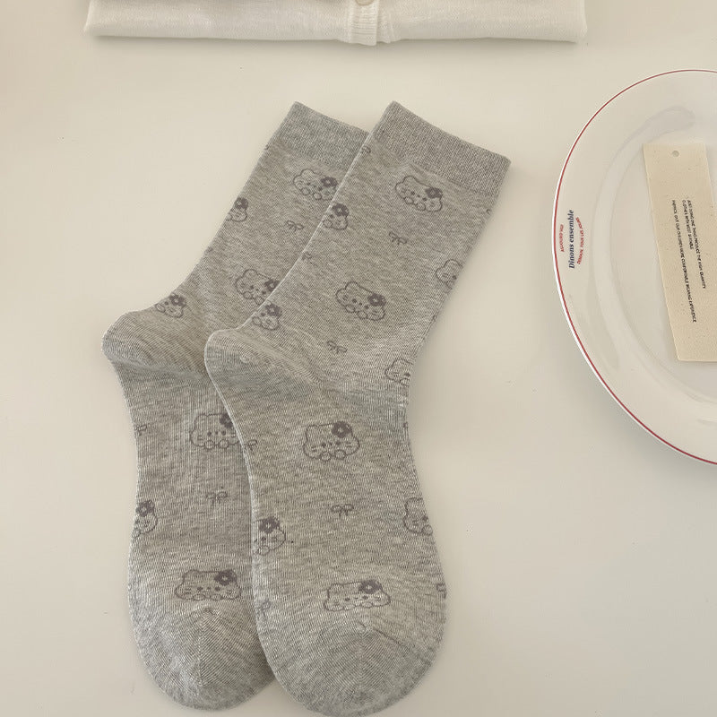 Vintage Coquette Pastel Blue and Gray Ruffle Cotton Crew Socks for Kawaii Aesthetics - KawaSocks