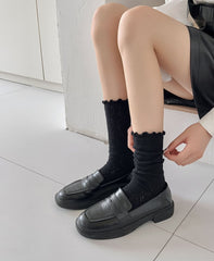 Vintage Mori Girl Pointelle Cotton Lettuce Edge Ruffle Crew Socks - KawaSocks
