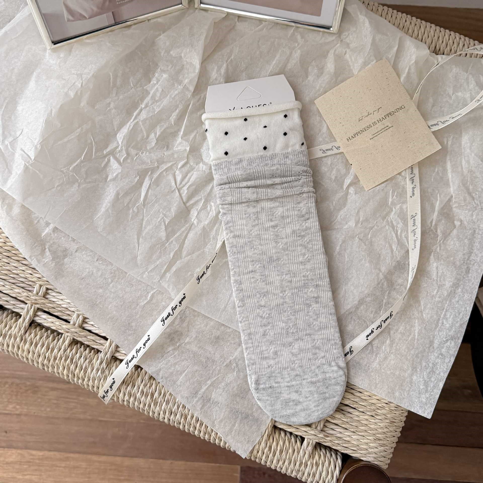 Whimsical Cottagecore Pointelle Cotton Fold-Over Cuff Crew Socks For Sweet Daily Wear - KawaSocks