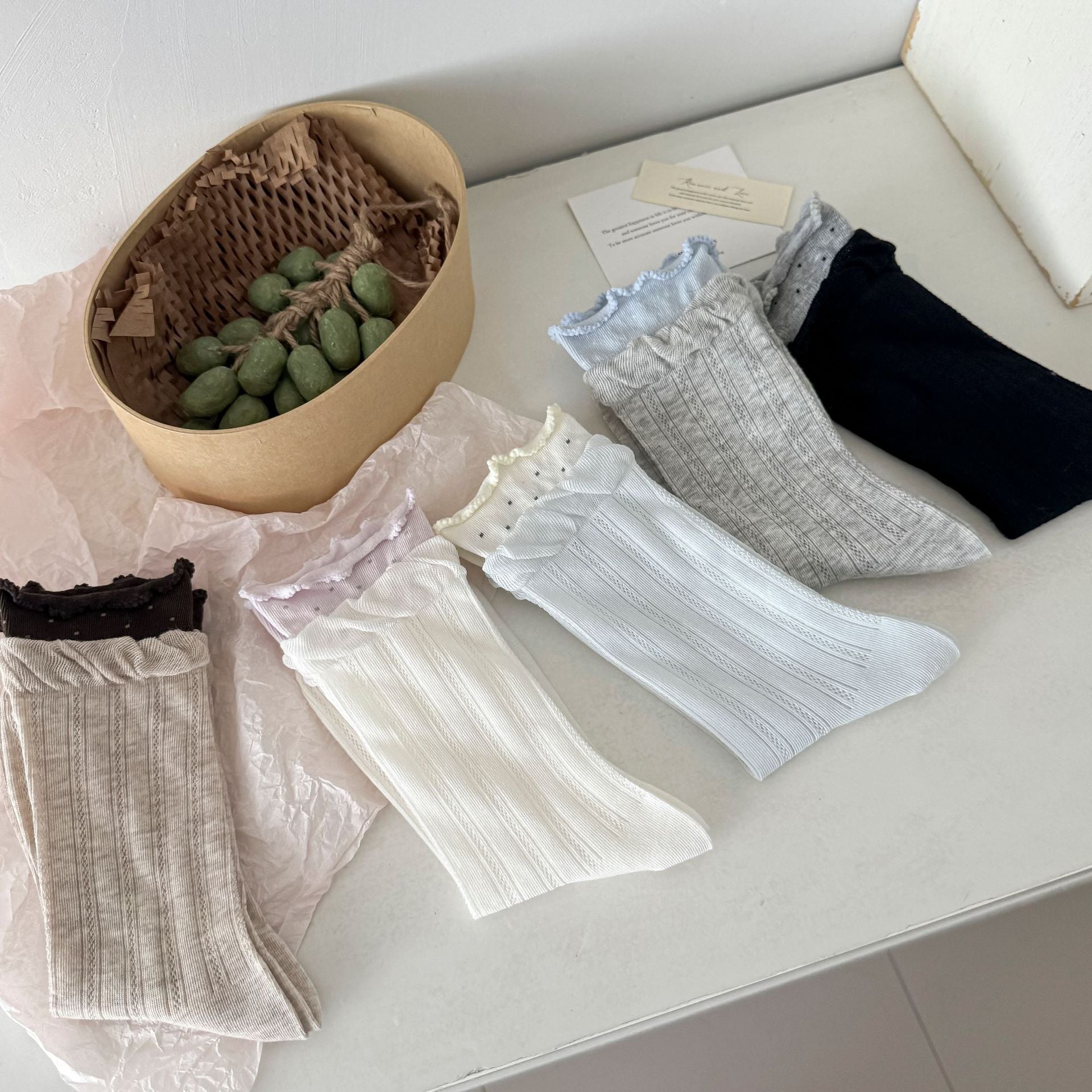 Vintage Cottagecore Pointelle Ribbed Cotton Double Layer Ruffle Crew Socks For Romantic Mori Girl Outfits - KawaSocks