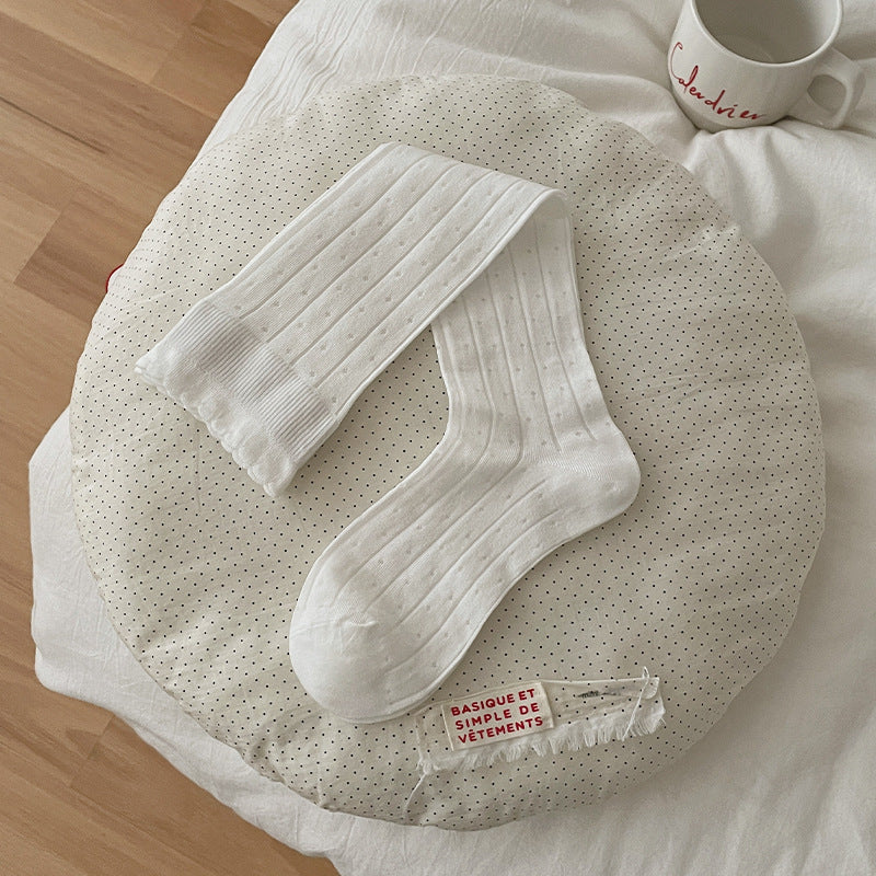 Vintage Coquette Pointelle Cotton Lace Mesh Knee High Socks for Soft Girl Aesthetic - KawaSocks