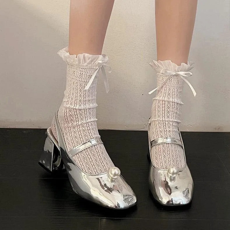 Lace Ankle Socks with Ribbon | Sweet Jirai Kei Outfits - KawaSocks