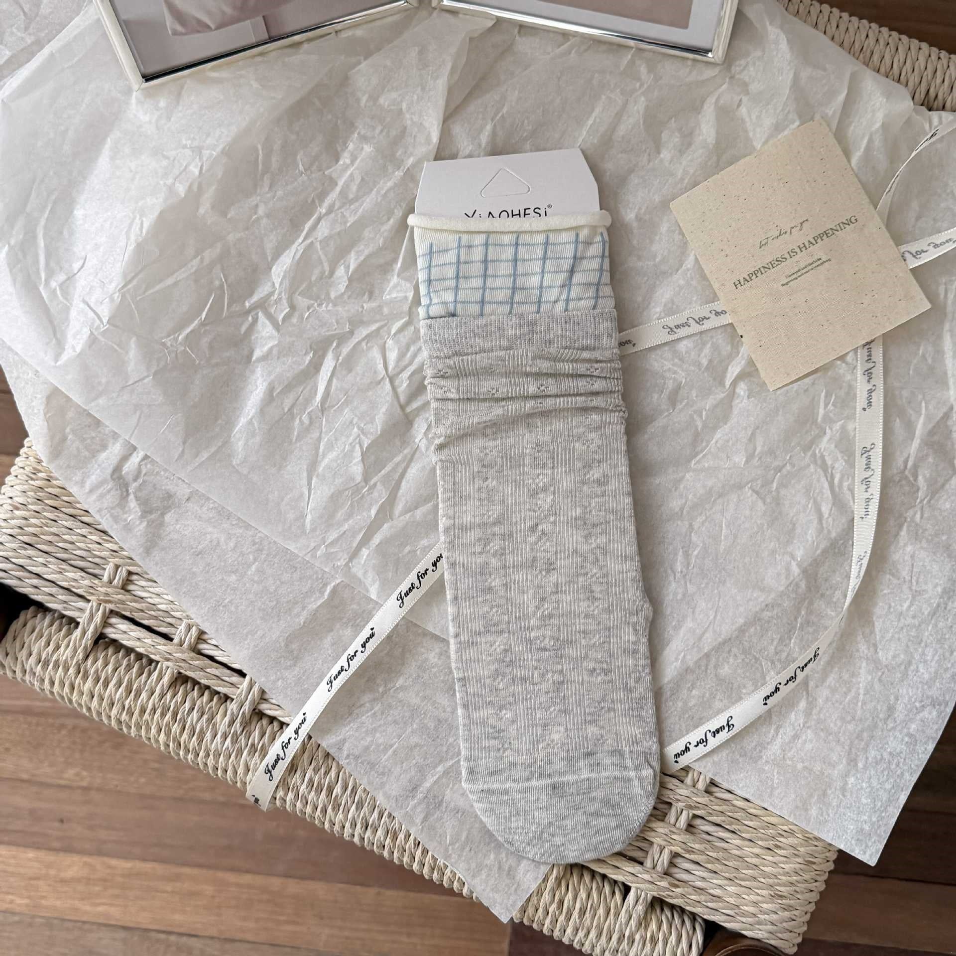 Whimsical Cottagecore Pointelle Cotton Fold-Over Cuff Crew Socks For Sweet Daily Wear - KawaSocks
