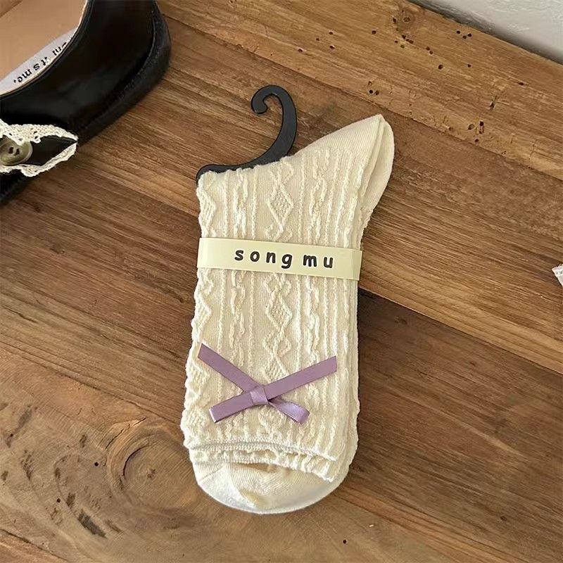 Cottagecore Vintage Soft Cotton Ruffle Edge Ribbon Crew Socks For Romantic Outfits - KawaSocks