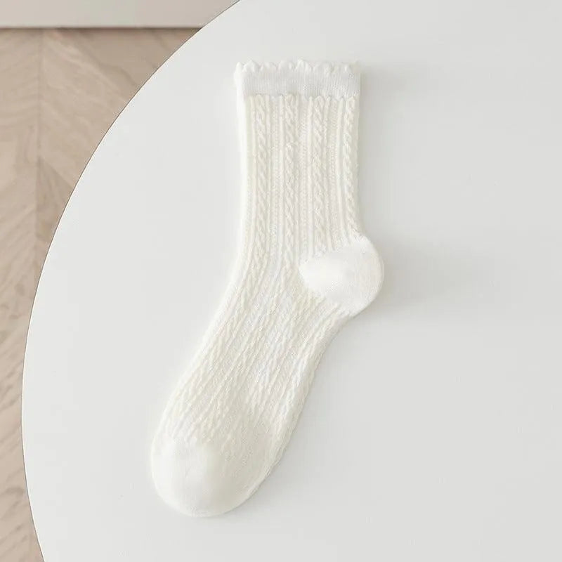 One Pair of Lace Crew Socks with Ruffle | Lolita & Jirai Kei Fashion - KawaSocks