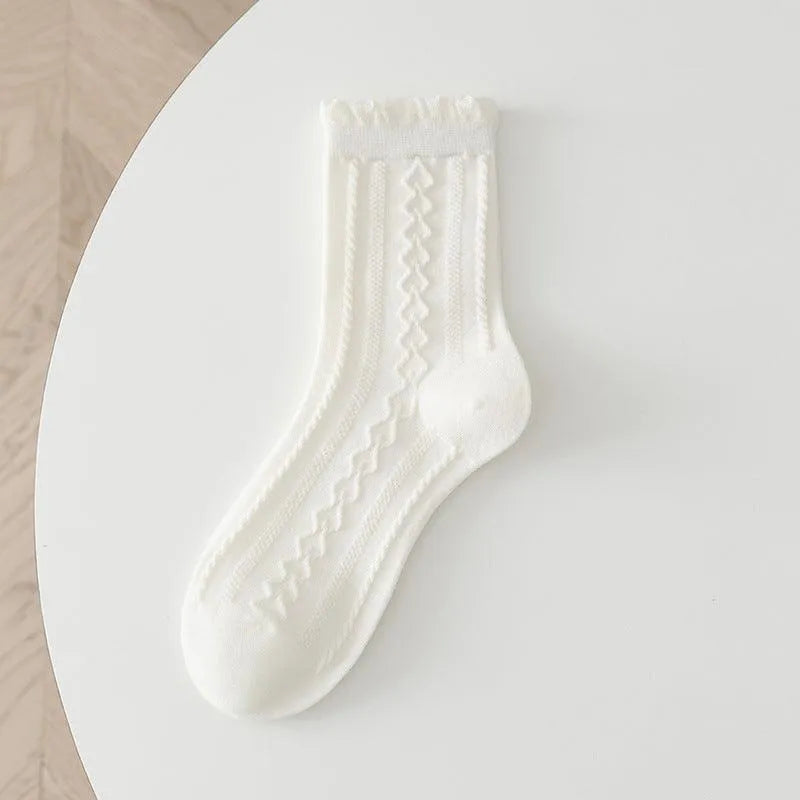 One Pair of Lace Crew Socks with Ruffle | Lolita & Jirai Kei Fashion - KawaSocks