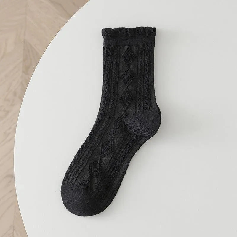 One Pair of Lace Crew Socks with Ruffle | Lolita & Jirai Kei Fashion - KawaSocks