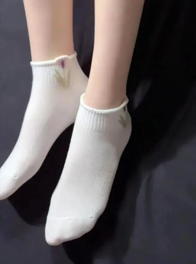 One Set of Cute Ankle Socks | Sweet Ankle Socks with Flower Pattern - KawaSocks