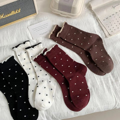 Polka Dot Socks With Ruffle | Frilly Crew Socks | Cute Outfits - KawaSocks