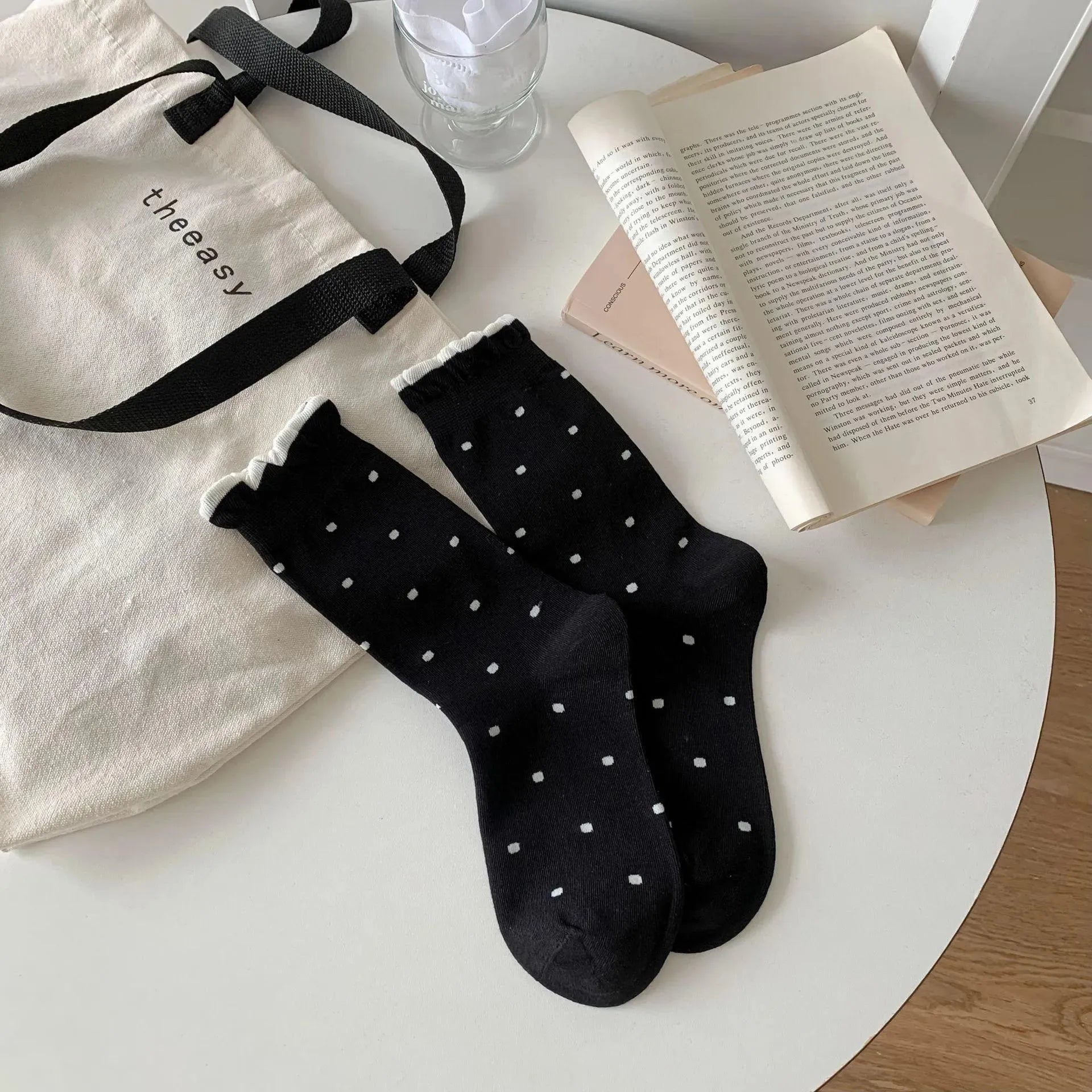 Polka Dot Socks With Ruffle | Frilly Crew Socks | Cute Outfits - KawaSocks