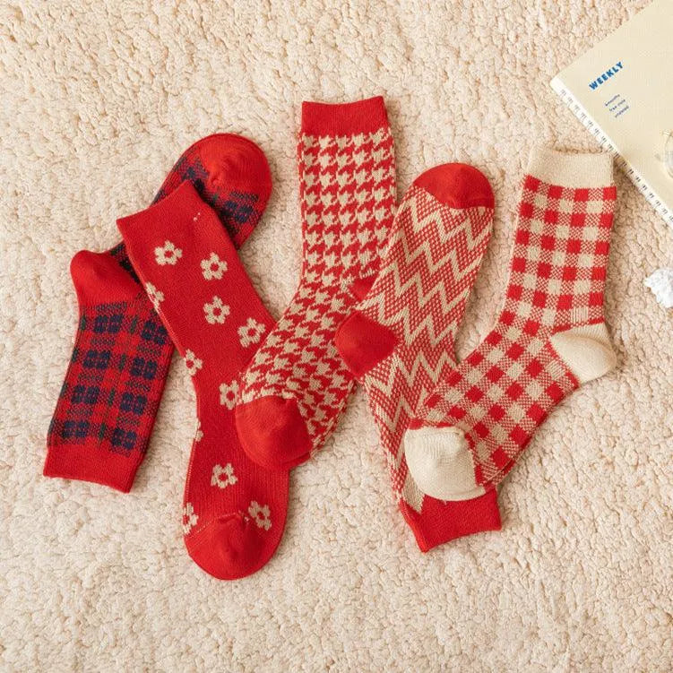 Red Christmas Crew Socks | Cute Christmas Socks | Cute Outfits - KawaSocks