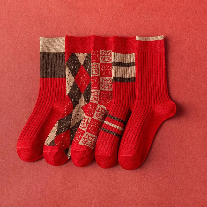 Red Christmas Socks | Xmas Socks With Diamond Pattern | Xmas Gift - KawaSocks