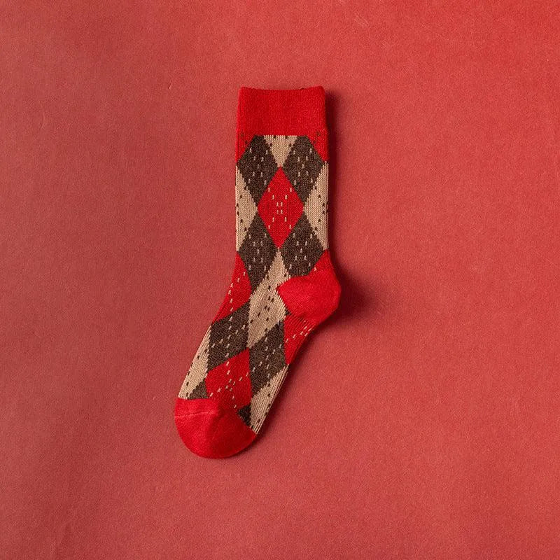 Red Christmas Socks | Xmas Socks With Diamond Pattern | Xmas Gift - KawaSocks