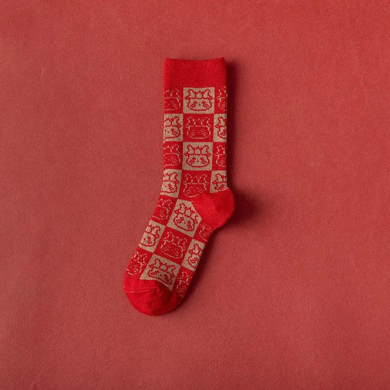 Red Christmas Socks | Xmas Socks With Diamond Pattern | Xmas Gift - KawaSocks