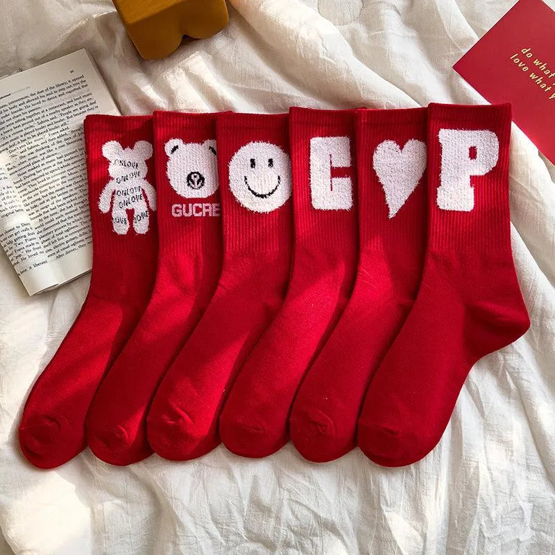 Red Crew Socks | Funny Christmas Socks | Crew Socks for Women - KawaSocks