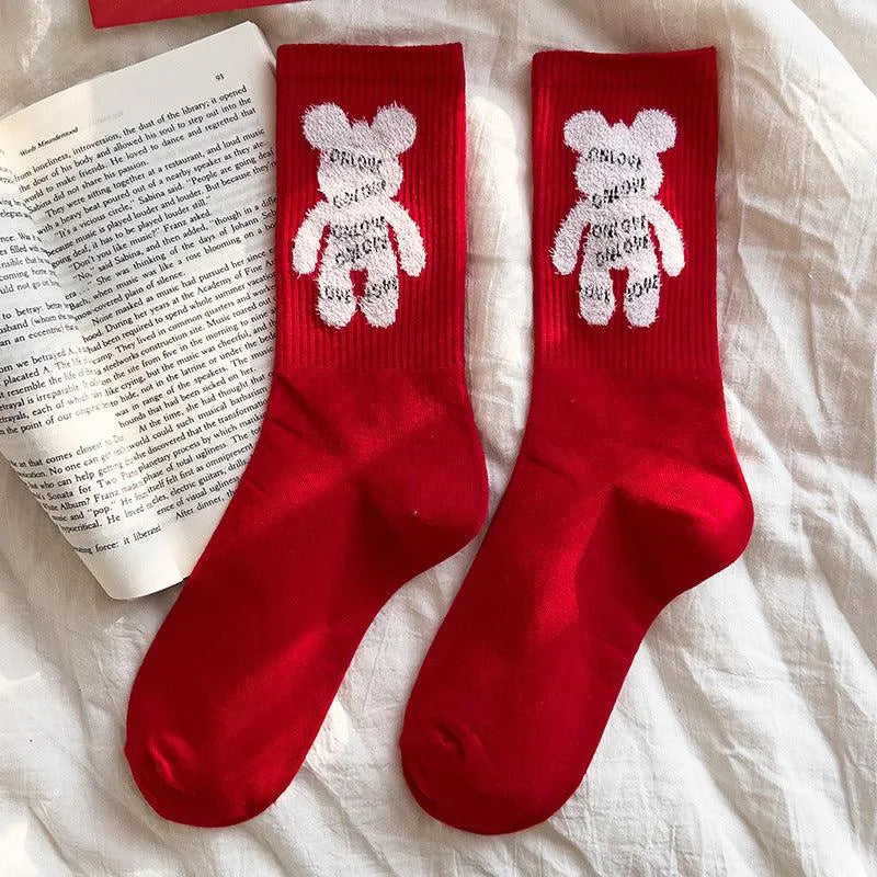 Red Crew Socks | Funny Christmas Socks | Crew Socks for Women - KawaSocks