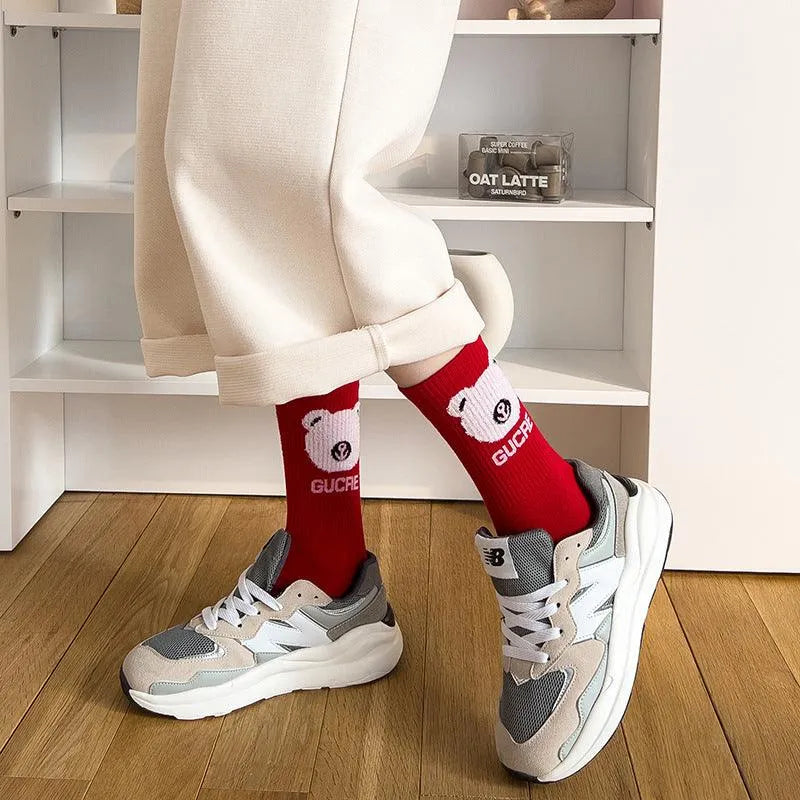 Red Crew Socks | Funny Christmas Socks | Crew Socks for Women - KawaSocks