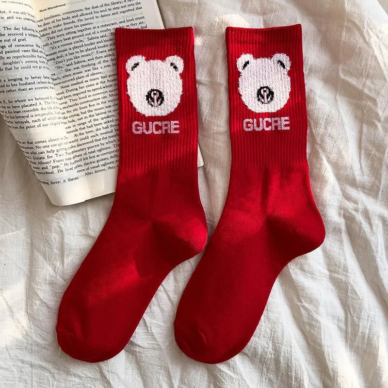 Red Crew Socks | Funny Christmas Socks | Crew Socks for Women - KawaSocks