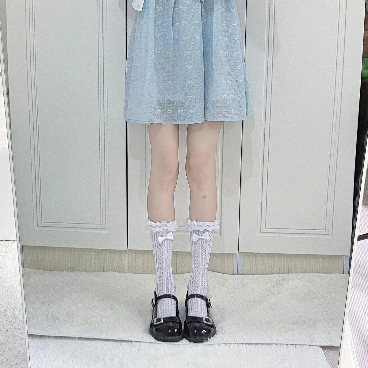 Cute Lolita Socks with Ruffle | Frilly Crew Socks with Ribbon - KawaSocks