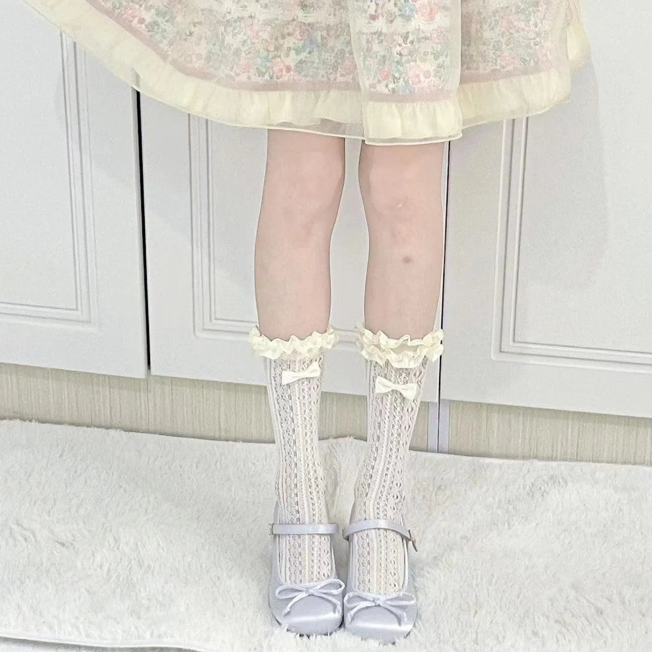 Cute Lolita Socks with Ruffle | Frilly Crew Socks with Ribbon - KawaSocks