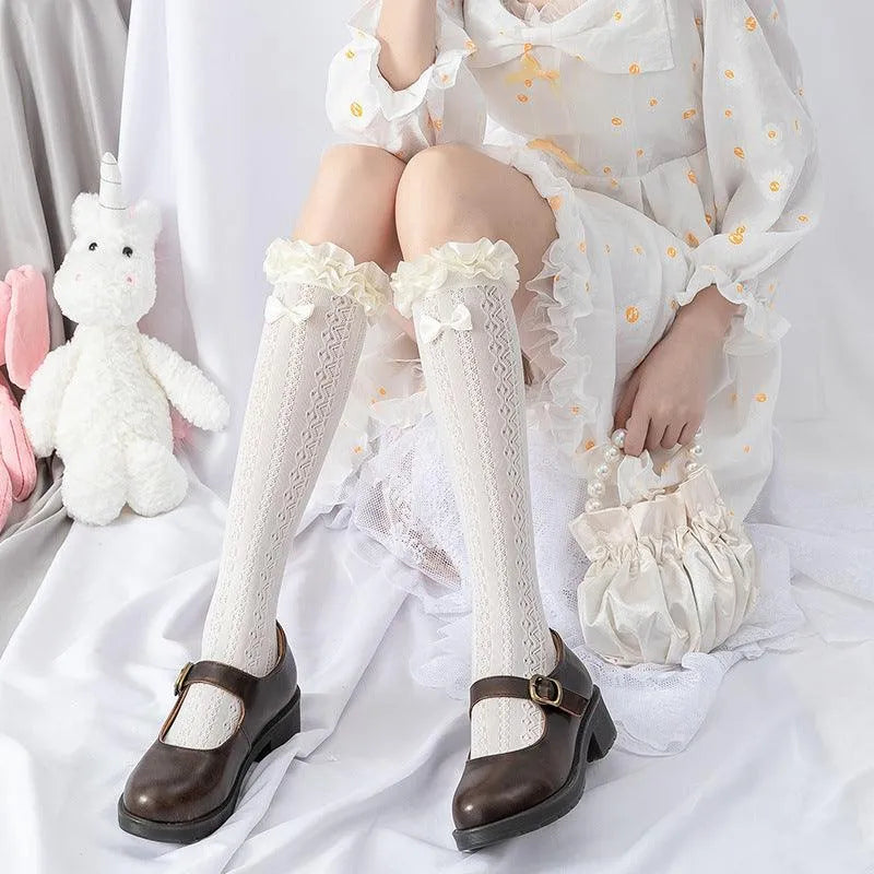 Cute Lolita Socks with White Ribbon| Lolita Fashion Outfits - KawaSocks