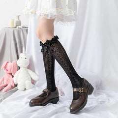 Cute Lolita Socks with White Ribbon| Lolita Fashion Outfits - KawaSocks