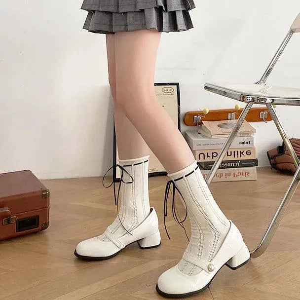 White Cute Lolita Socks with Ribbon | Lolita Fashion Outfits - KawaSocks