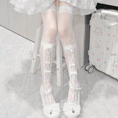 Lolita Thigh High Socks with Ribbon | Over The Knee Socks with Ruffle - KawaSocks