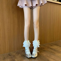 Bowknot Multi Layered Lace Ruffles Lolita Cute Ankle Socks - KawaSocks