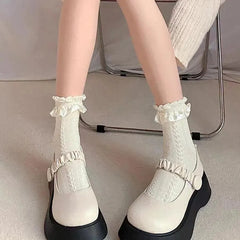 Lace Crew Socks with Ruffle | Lolita Outfits | Jirai Kei Outfits - KawaSocks