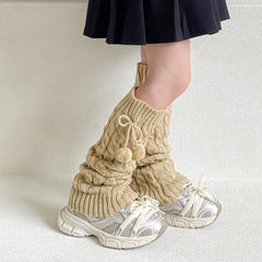 Korean Style Children's Leg Warmers Balletcore JK Knitted Leg Cover Long Stockings Foot Cover Plush Ball Leg Socks Children's - KawaSocks