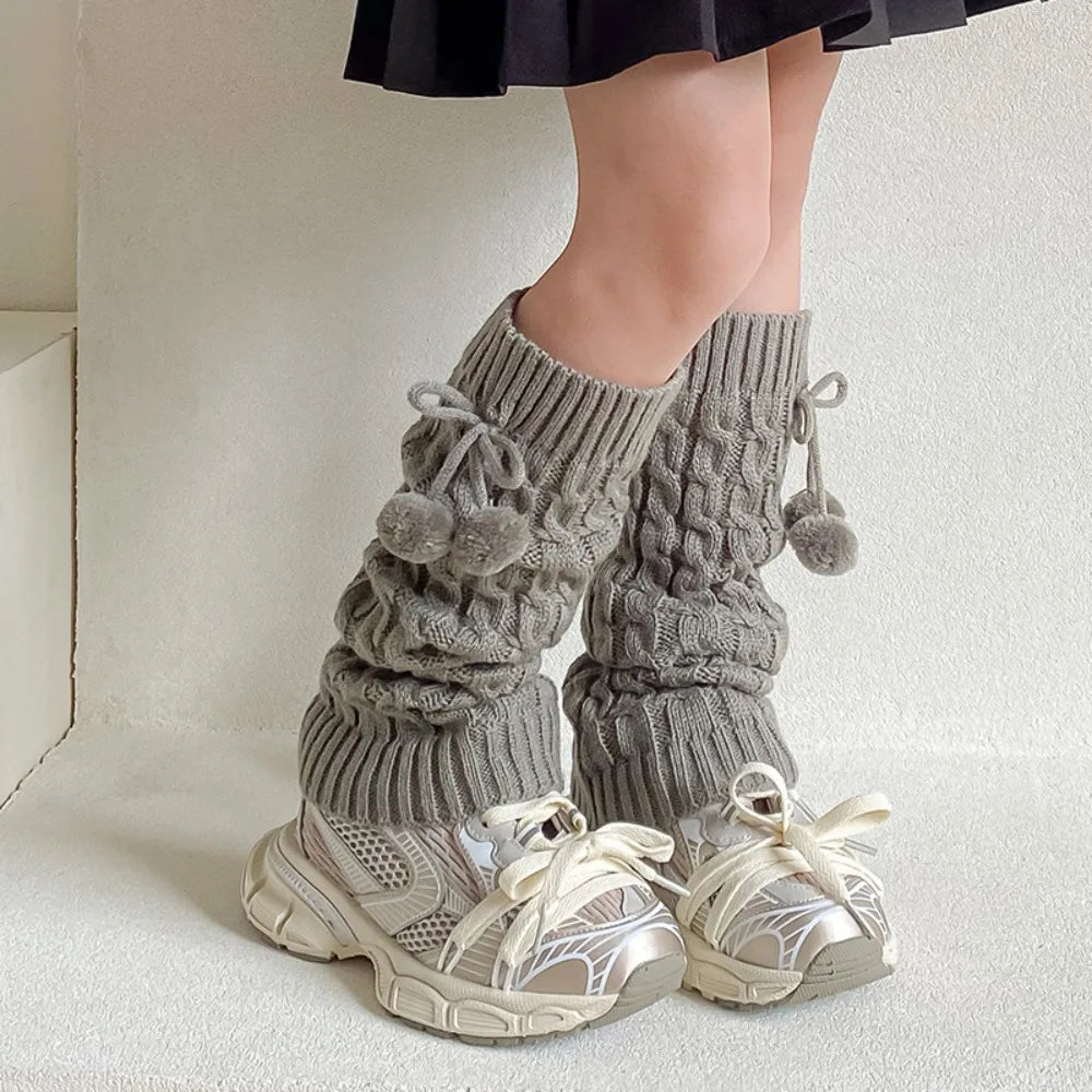 Korean Style Children's Leg Warmers Balletcore JK Knitted Leg Cover Long Stockings Foot Cover Plush Ball Leg Socks Children's