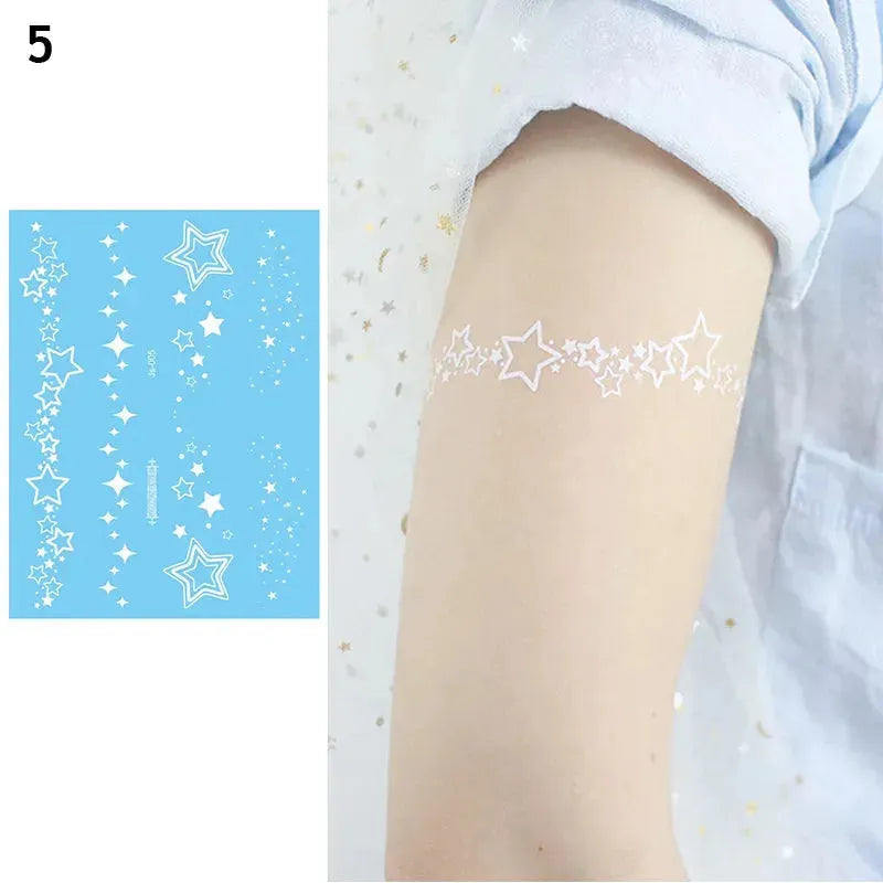 White Lace Jewelry Temporary Tattoo Sticker Waterproof Indian Henna Tattoo Body Art Tattoo Sticker Bride Wedding Lace Flower - KawaSocks