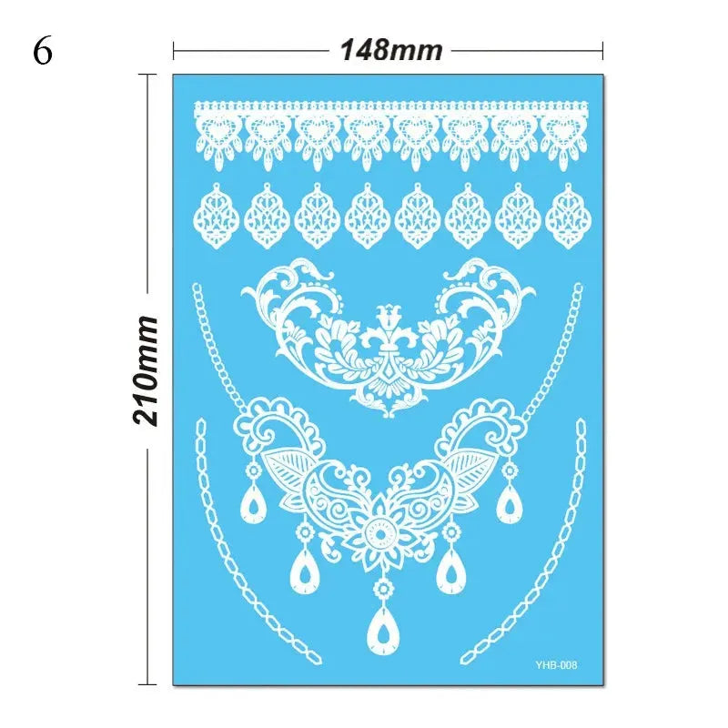 White Lace Jewelry Temporary Tattoo Sticker Waterproof Indian Henna Tattoo Body Art Tattoo Sticker Bride Wedding Lace Flower - KawaSocks