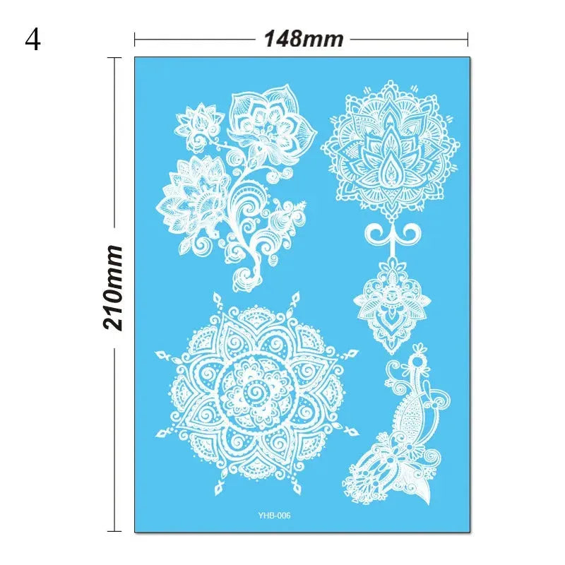 White Lace Jewelry Temporary Tattoo Sticker Waterproof Indian Henna Tattoo Body Art Tattoo Sticker Bride Wedding Lace Flower - KawaSocks