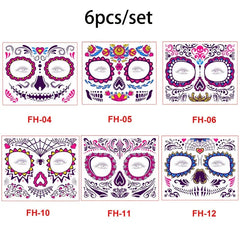 Day of the Dead Halloween Tattoo Fluorescent Waterproof Temporary Face Stickers Makeup Dress Up Decoration for Party Festival - KawaSocks