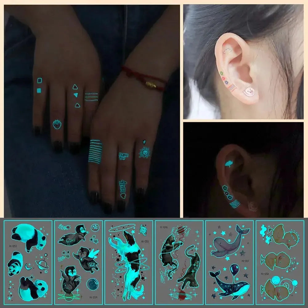 Waterproof Fluorescent Star Feather Body Art Blue Luminous Fake Tattoo Tattoo Sticker Temporary Tattoos - KawaSocks